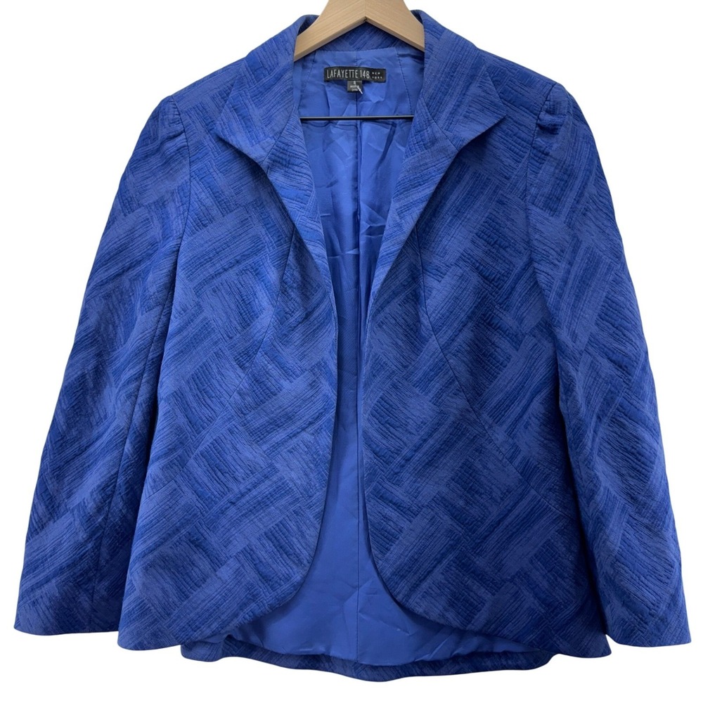 Lafayette 148 New York Womens Size 8 Blue Textured‎ Open Front Blazer Office